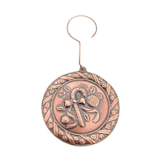 Picture of Copper Stamping Round Candy Cane Ornament