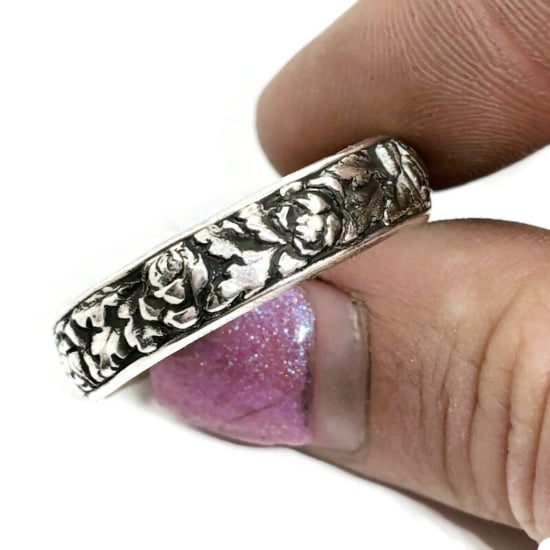 Picture of Sterling Silver Stamping Rose Ring