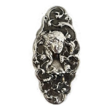 Show details for Sterling Silver Stamping Art Nouveau Lady w/ Flowers Picture of Sterling Silver Stamping Art Nouveau Lady w/ Flowers