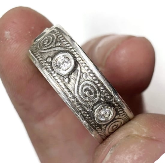 Picture of Sterling Silver Stamping Swirls and Pearls Band